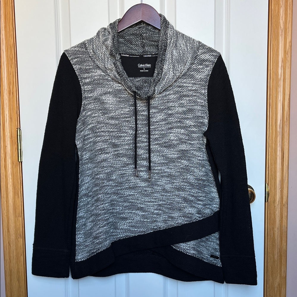Calvin Klein Black and Gray Cowl Neck Sweater